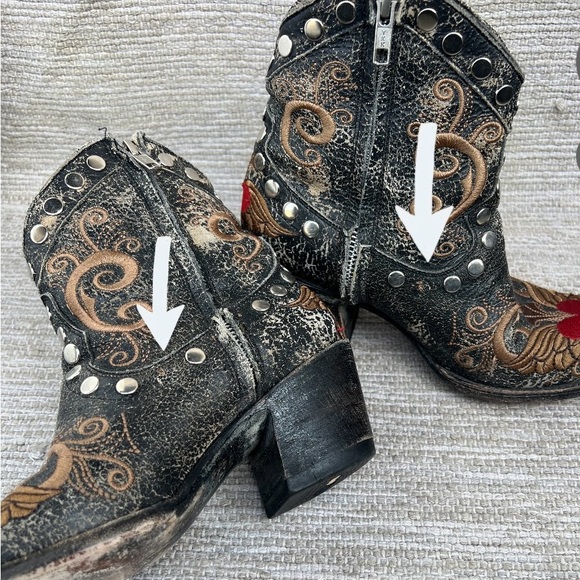 Old Gringo Little G Heart Crackle Distressed Leather Western Boots Size 7 - Picture 16 of 16